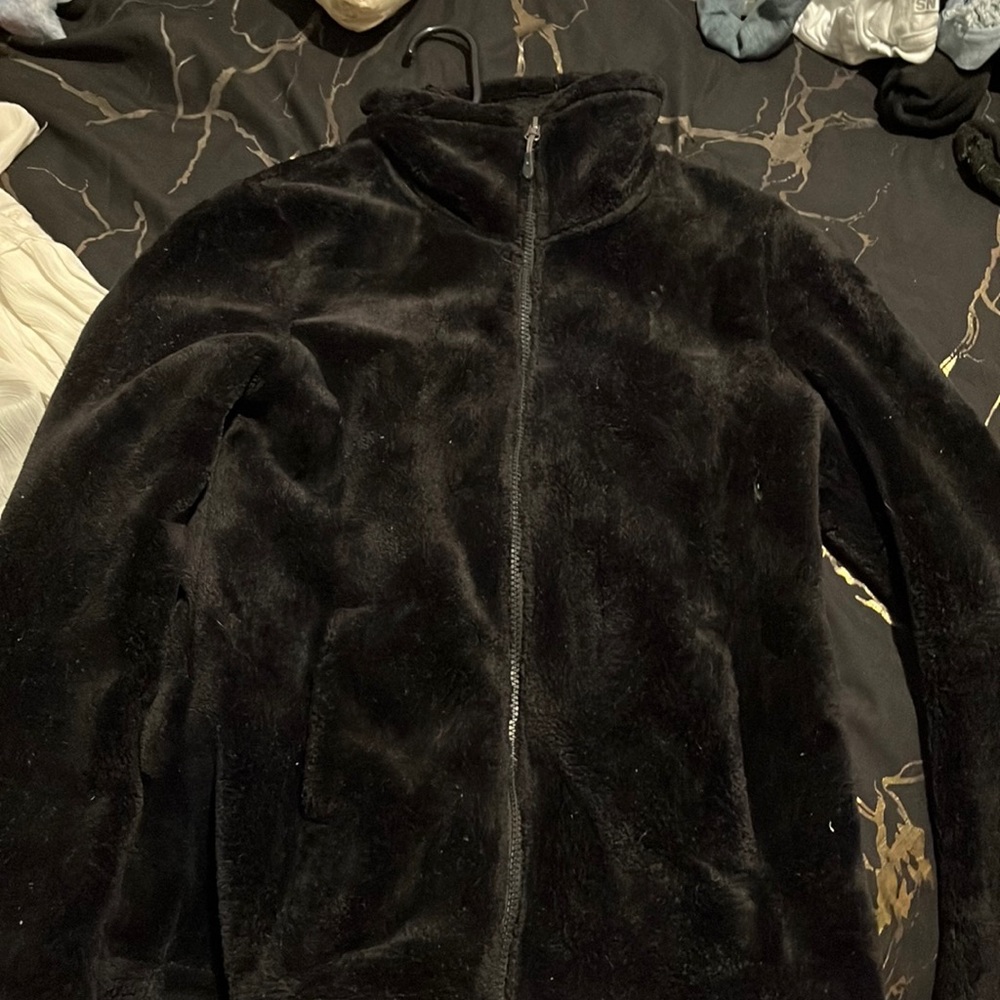 Black fuzzy turtle neck hoodie